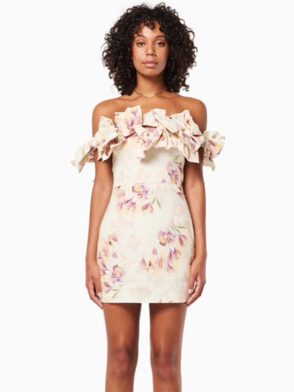 Elliatt Kyrstle Floral Print Bow Detail Off Shoulder Mini Dress
